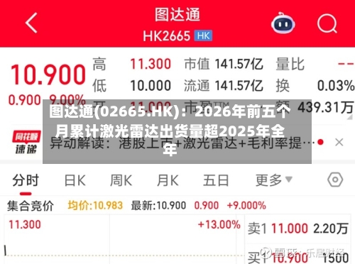 图达通(02665.HK)：2026年前五个月累计激光雷达出货量超2025年全年