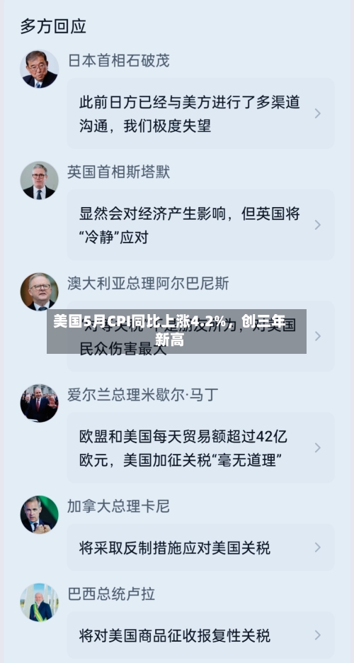 美国5月CPI同比上涨4.2%，创三年新高