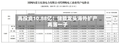 再投资10.88亿！储能龙头海外扩产再落一子-第2张图片